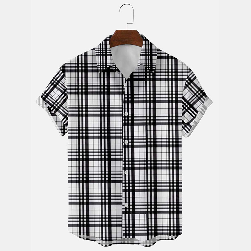 Camicia da uomo estiva oversize sottile casual in cotone vestibilità bianca oversize a maniche corte con colletto scozzese_voghion.com