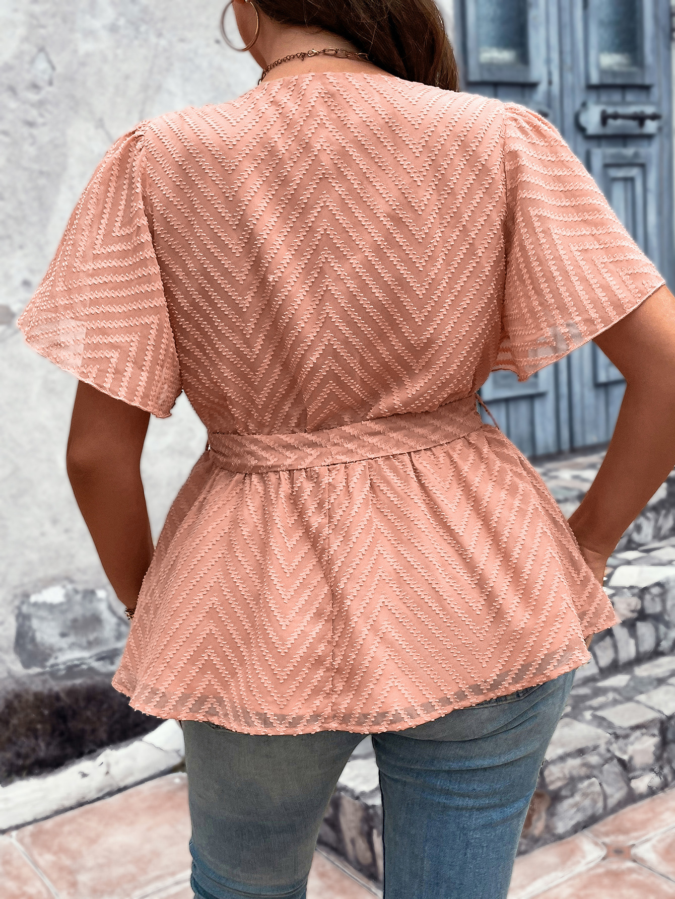 Women's cover belly new summer loose large size temperament V-neck top half short sleeve_voghion.com