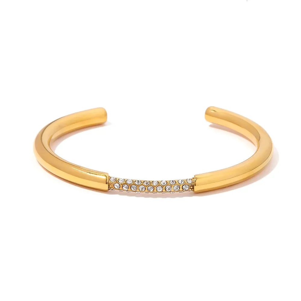 Stainless Steel Cuff Bangle Gold Plated Statement Bracelet_voghion.com