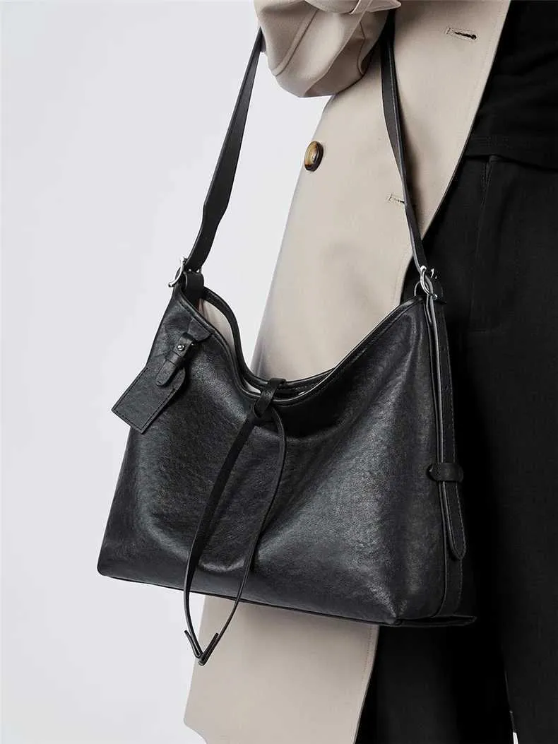 Toptrends Vintage Vera Pelle Grande Sottobraccio Borse a Tracolla per Donna 2024 Designer Semplice Donna Tote Hobo Signore_voghion.com