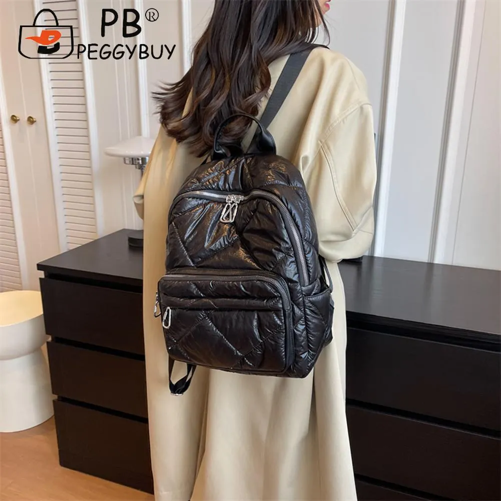 Stadium Handbag Quilted Embroidered Students Backpack Simple Large-capacity Solid Color Multiple Compartments Travel_voghion.com