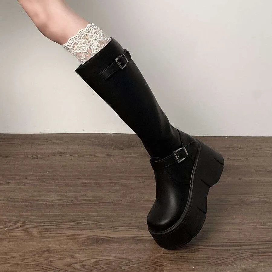 Damen Plateau Kniehohe Stiefel Für Den Herbst Europäischer Stil_voghion.com