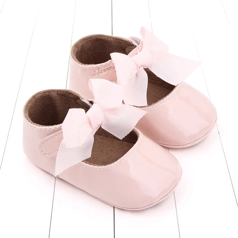 Bebé recién nacido Infante Niño Niña Clásico Lazo Suela de goma Anti-labio PU Dre Littleprout First Walker Cuna para niños pequeños_voghion.com