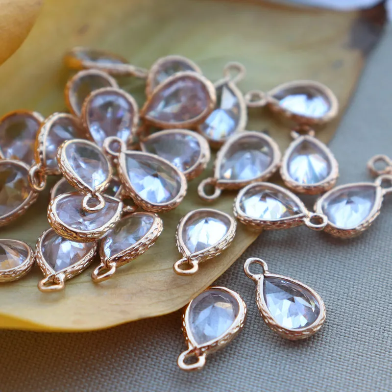 Collares colgantes, 20 piezas, chapado en oro KC, 7 x 10 mm, facetado, de calidad, con forma de lágrima, dijes para pulseras de moda DIY_voghion.com