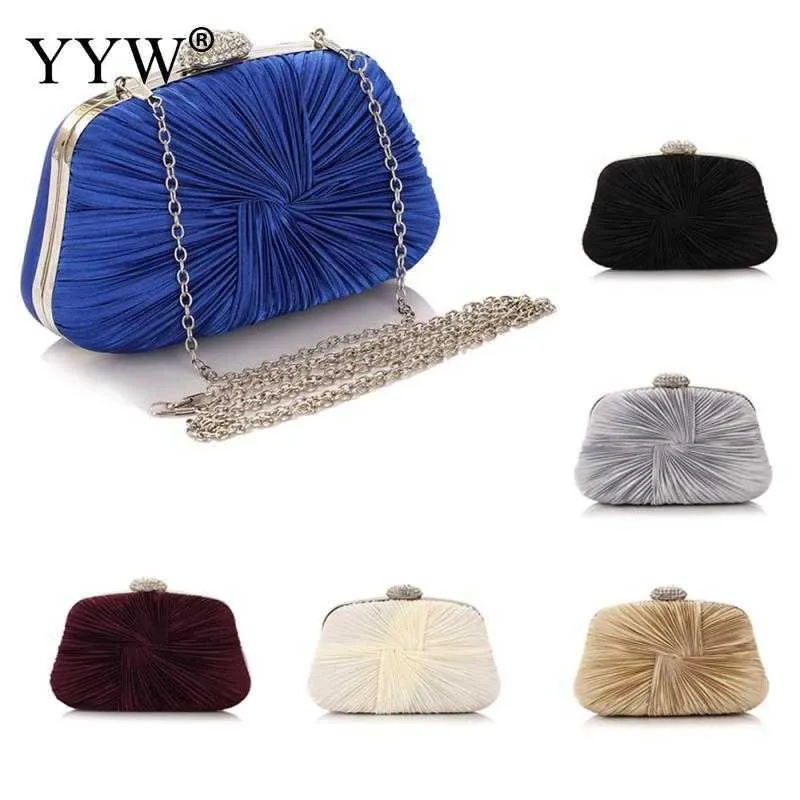 Royal Blue Folded and Pillow shaped Bag Elegant Designer Clutch with Chain Rhie Buckle Wedding Party Wallet 2024 Y241019_voghion.com