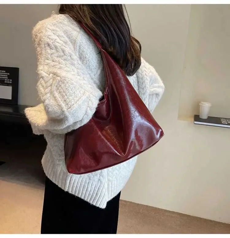 Borsa rossa di grande capacità per le donne 2024 Nuova trama retrò Borsa a tracolla singola Moda Versatile Casual Donna_voghion.com