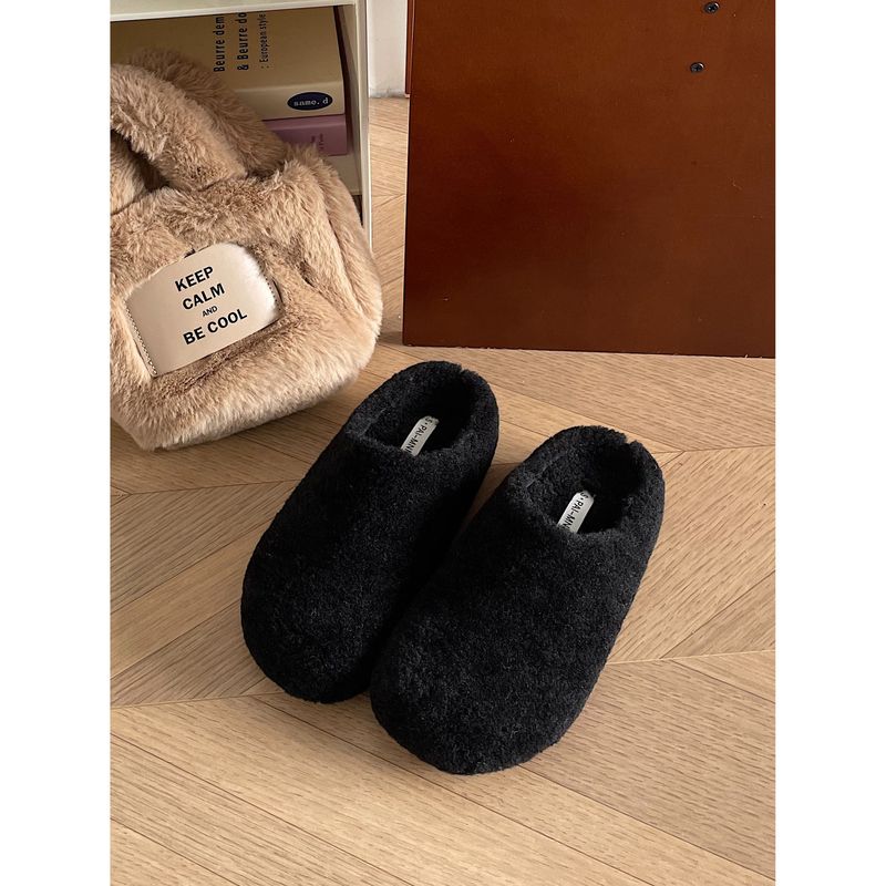Lässiger Pelz für Damen 2024 Neue Winter-Outdoor-Flache Lazy Pantoletten mit V-Zehen-Halbpantoffeln_voghion.com