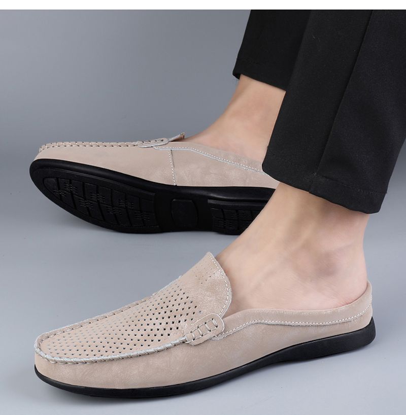 Sommer Slipper Halbschuhe für Herren Leder Slipper Casual Pantoletten Atmungsaktiv Bequeme Halbschuhe Mokassins Gelb Schwarz Beige_voghion.com