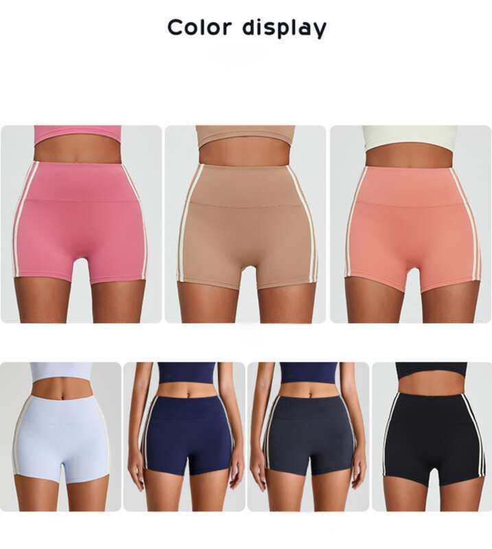 Șocant! Pantaloni scurți de yoga cu talie înaltă, model contrastant, cu ridicare a șoldurilor și uscare rapidă, foarte căutați în cercul fitnessului._voghion.com