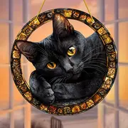 Midnight Feline Zonnevanger - 20 cm Mystiek Acrylkunstwerk. Betoverende decoratie voor op de veranda of op kantoor, het hele jaar door, een purrfect cadeau voor kattenliefhebbers._voghion.com