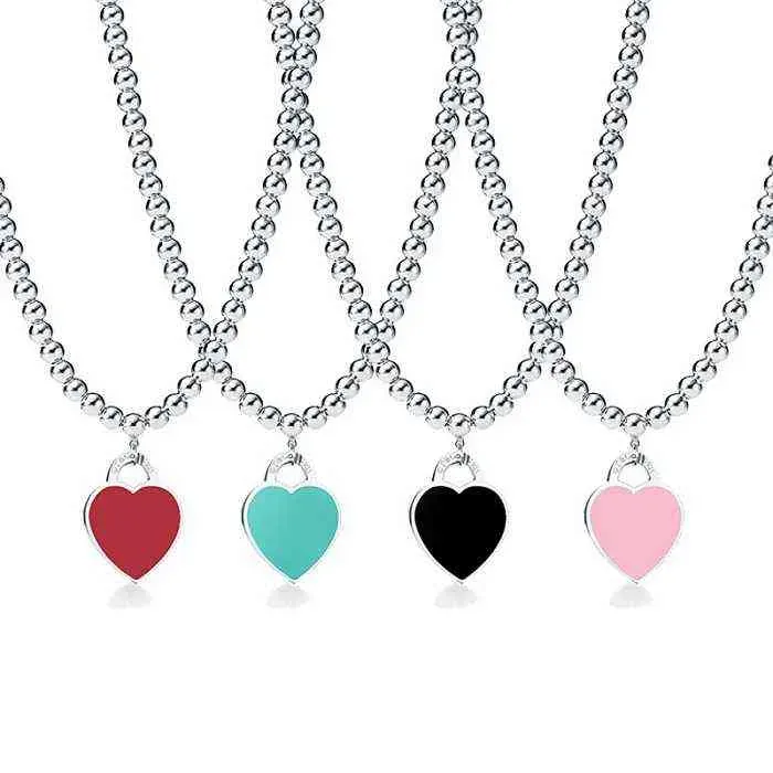 Collane per donna, gioielli, collana a forma di cuore in smalto nero Tiffany, collana all'ingrosso con ciondolo 671_voghion.com