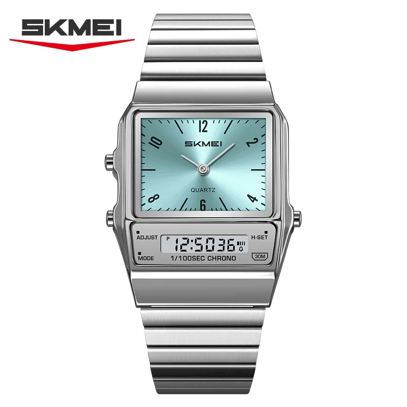 Shockproof Dual Display Quartz Watch For Men Stainless Steel Chrono_voghion.com