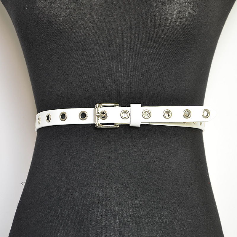 Cinturón de piel de vaca con remaches huecos, informal, personalizado y de moda, con ojales perforados para mujer, versión coreana_voghion.com