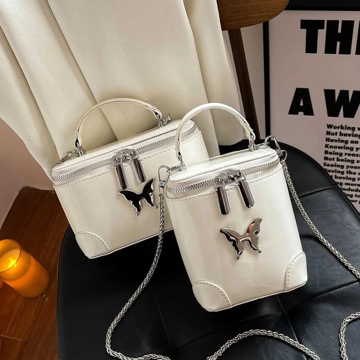 Ženska torba preko tijela, čvrsta lakirana koža, leptir, kutijasti lanac, torba za rame, svestrana, mala, za putovanje na posao_voghion.com