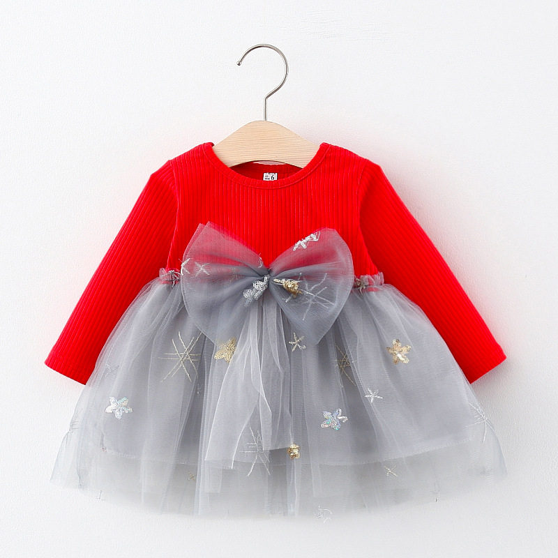 Baby Girl Clothes Pink Long Sleeve Tutu Cute Round Neck Baby Dress Birthday Gift Dress for Kids_voghion.com