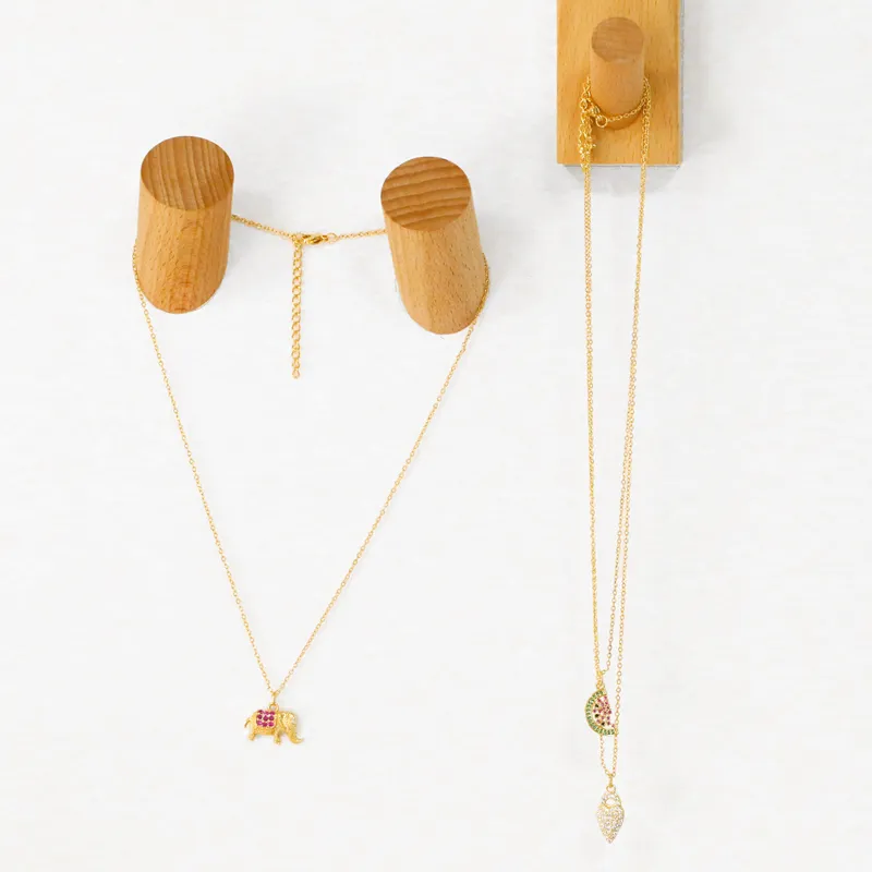 Colliers pendentifs FLOLA Collier éléphant en cuivre CZ Plaqué or Chaîne en pierre fuchsia et blanche Bijoux en gros Nkey69_voghion.com