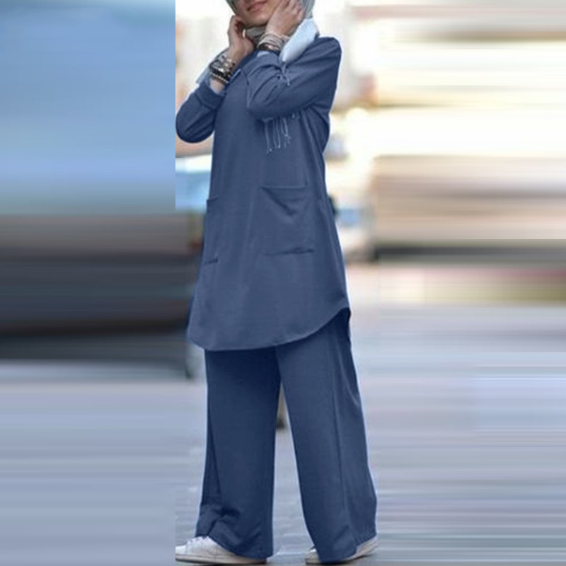 Completo due pezzi primavera autunno 2025 da donna, camicia a maniche lunghe, stile musulmano, pantaloni larghi taglie forti_voghion.com