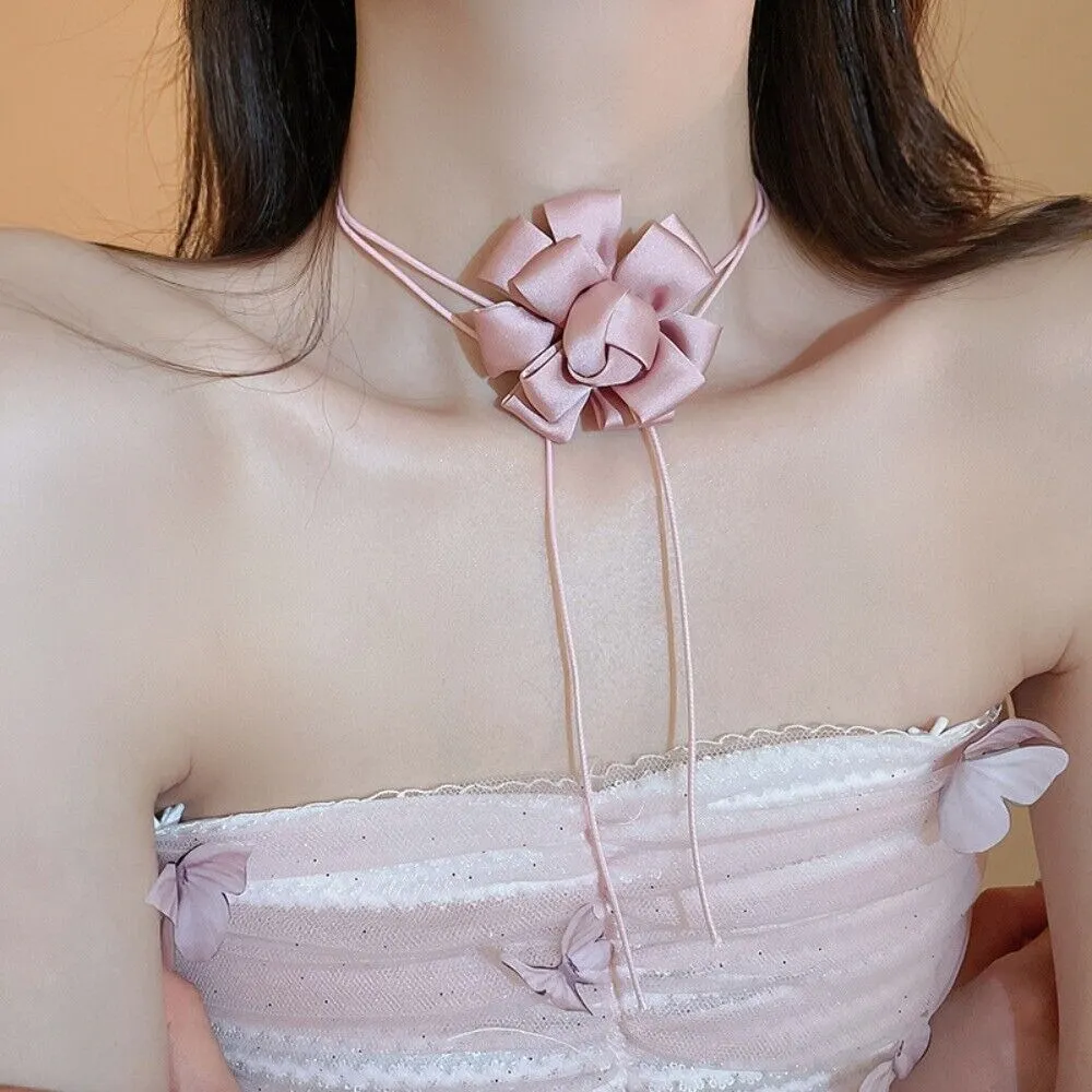 Colliers pendentifs chaîne de clavicule douce bijoux mode petit frais fête 3D rose fleur collier filles tour de cou_voghion.com