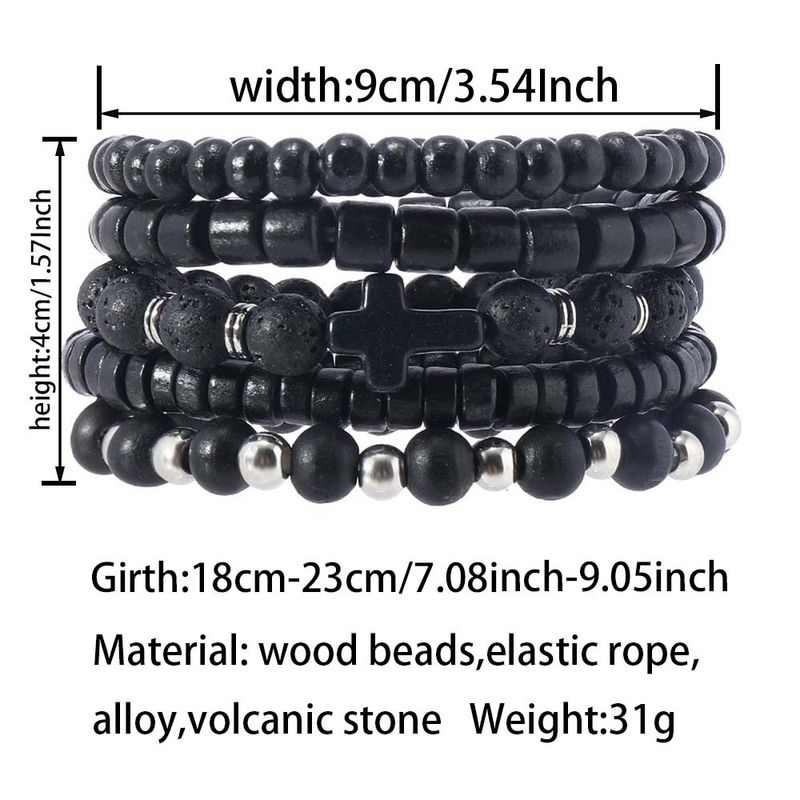 Fashion Dark Style Alloy Cross Wooden Bead E-commerce Men's Volcanic Stone Beaded Bracelet_voghion.com