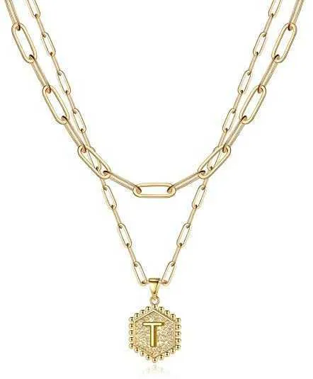 Collane girocollo a strati color oro vintage per semplice collana con ciondolo a 26 lettere regolabile iniziale gioielli da donna_voghion.com