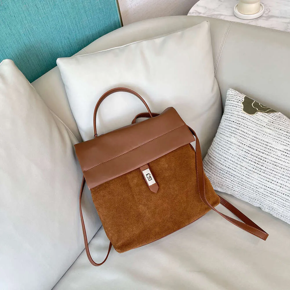 Sac à dos rétro décontracté pour femme, nouvelle collection automne-hiver, multicouches, en daim mat + cuir de vache fendu, pour les déplacements quotidiens_voghion.com