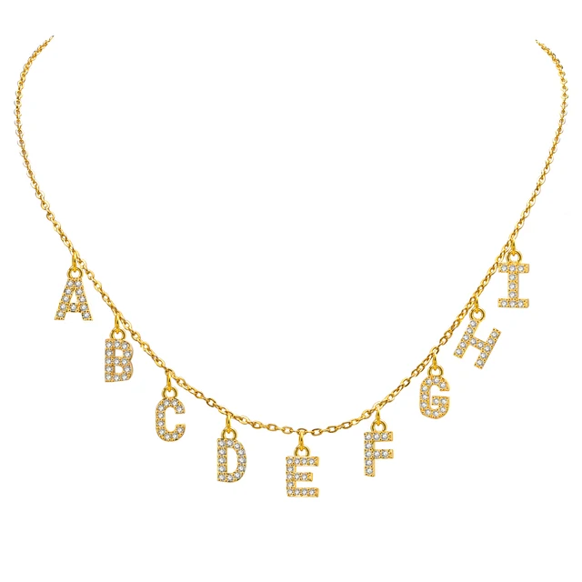 Collier avec nom personnalisé DIY OEM, pendentif personnalisé avec initiale A à Z en zircone cubique pavée pour femme_voghion.com