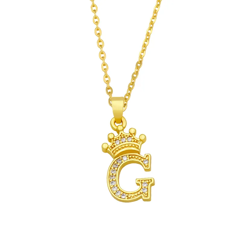Anhänger Halsketten Mode Einfache Zirkon Krone 26 Englische Buchstaben Trendy Damen Halskette Für Mädchen Valentinstag Geschenk_voghion.com