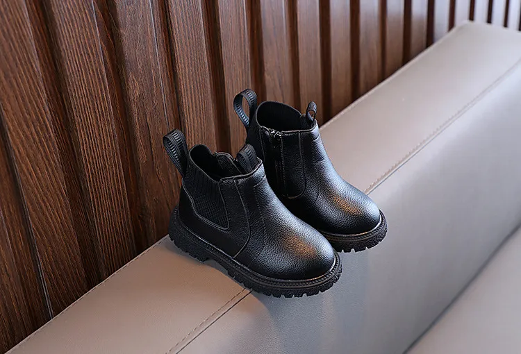 Winter Nieuwe Kinderen Dikke Warme Zijrits PU Leren Waterdichte Sneeuwlaarzen Kidsnest Jongens Meisjes Antislip Pluche Katoenen Schoenen_voghion.com