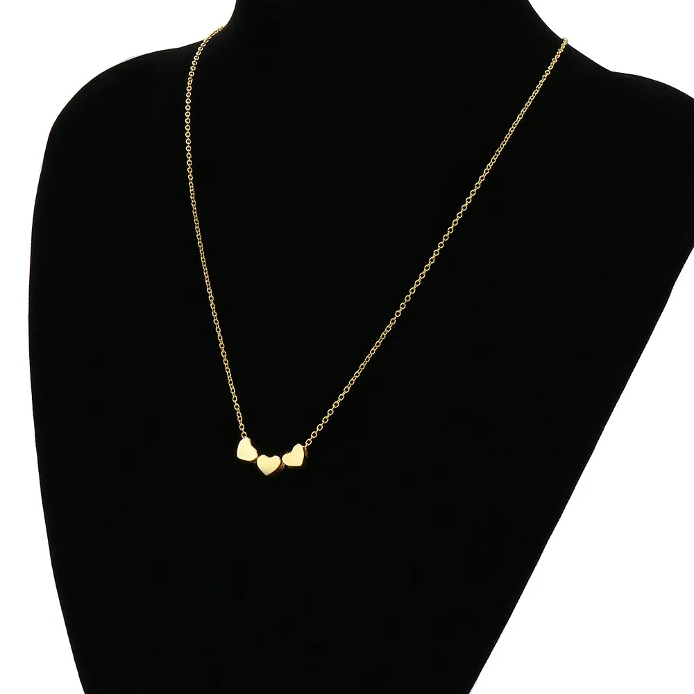 Kæder Skønhed Charm Kvinder Rustfrit Stål Tre Hjerte Vedhæng Kæde Halskæde Halskæder Til Smykker I Ét Stykke_voghion.com