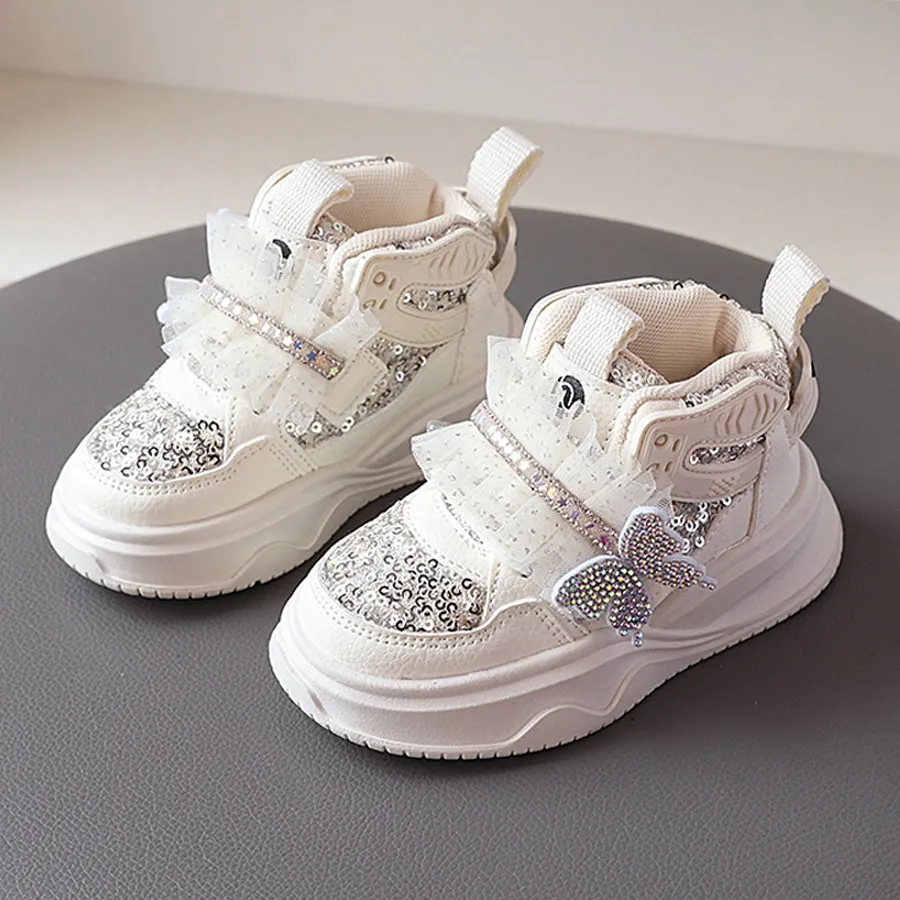 Adidași pentru fete 2025, la modă, cu platformă și fluturi strălucitori, confortabili, Happysteps Kids Sport_voghion.com