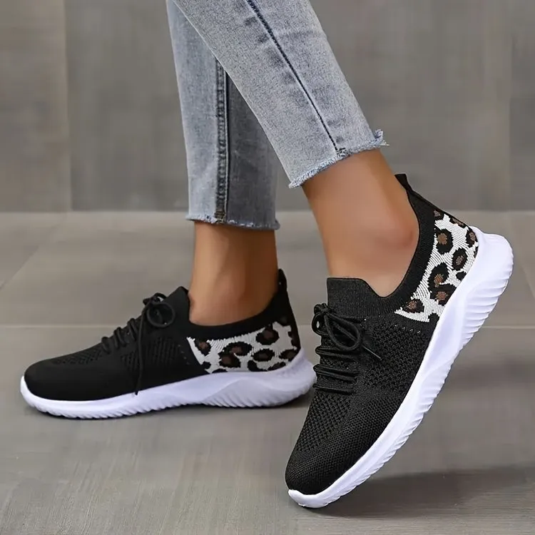 Leopard Schnürsneaker Leichte Atmungsaktive Sportschuhe Damen_voghion.com