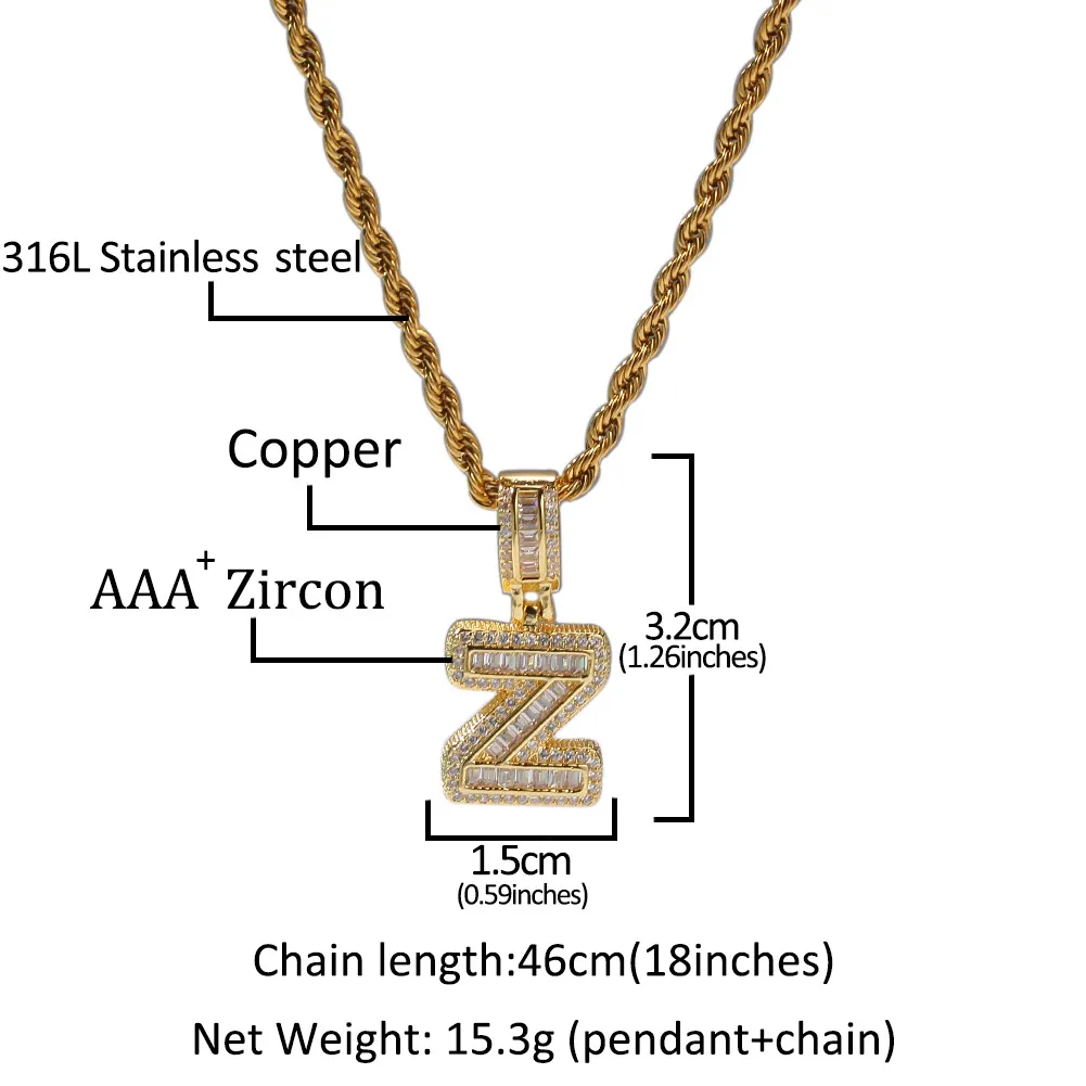 New guys Gold Bling Square Cubic Zirconia Letters Custom Name Pendant Necklace Iced Out Diamond Hip Hop Jewelry Gift For_voghion.com