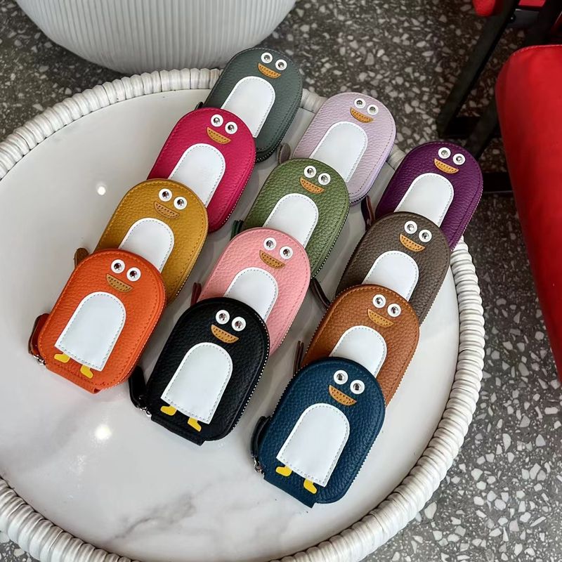 URBAN MASTER Kleiner Pinguin Form Kartenhalter Münzgeld Cartoon Niedlich Echtes Rindsleder Reißverschluss Mini_voghion.com