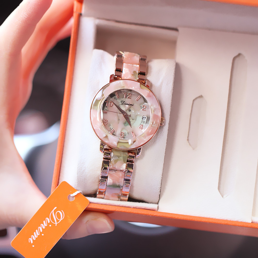 Fashionable new women's pointer style niche digital version with calendar quartz waterproof watch for women_voghion.com