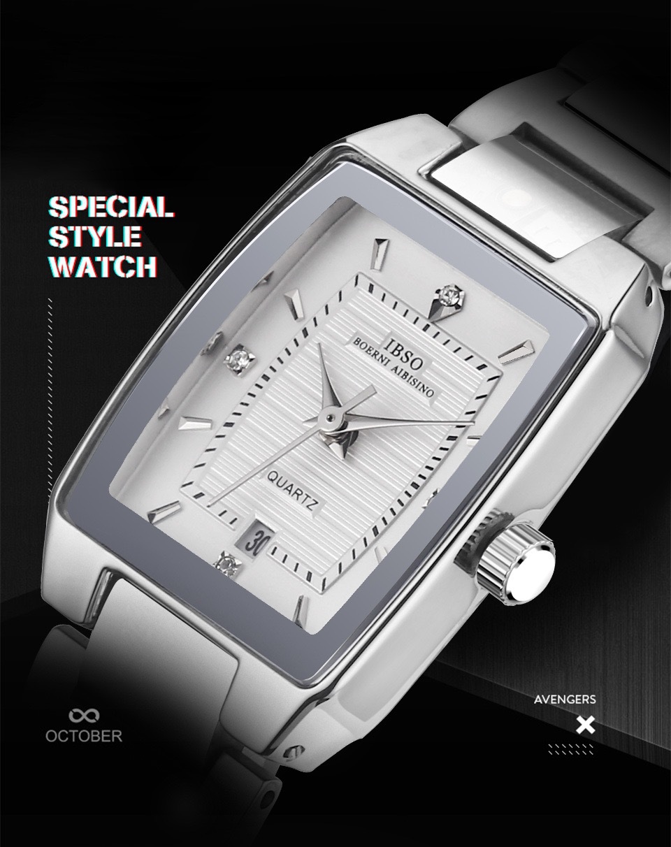 IBSO/Episino Nouvelle montre pour femme avec calendrier à bande carrée en acier de qualité supérieure_voghion.com