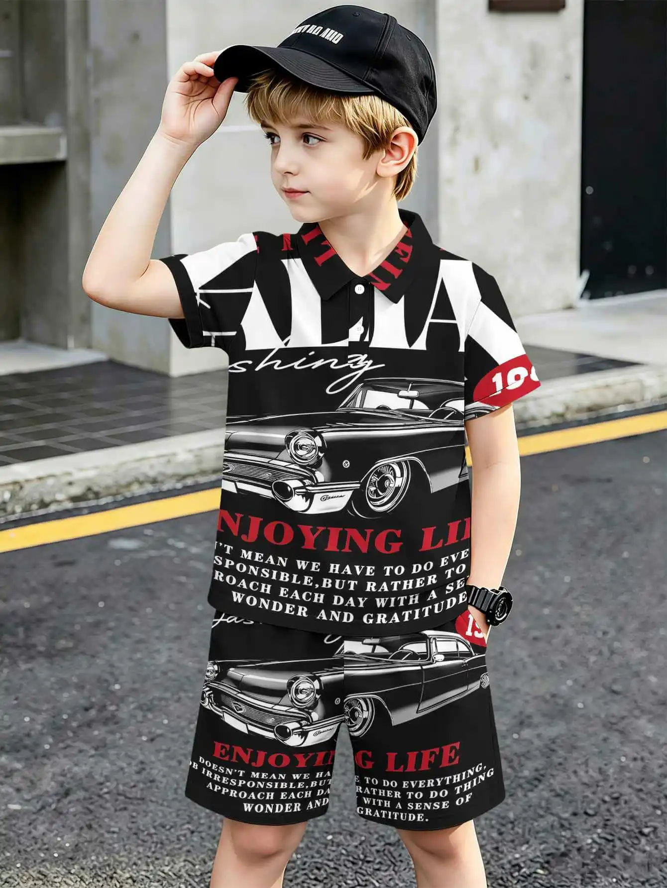 Jungen Polo Set Mit Buntem Graffiti Pinselstrich Muster Design_voghion.com