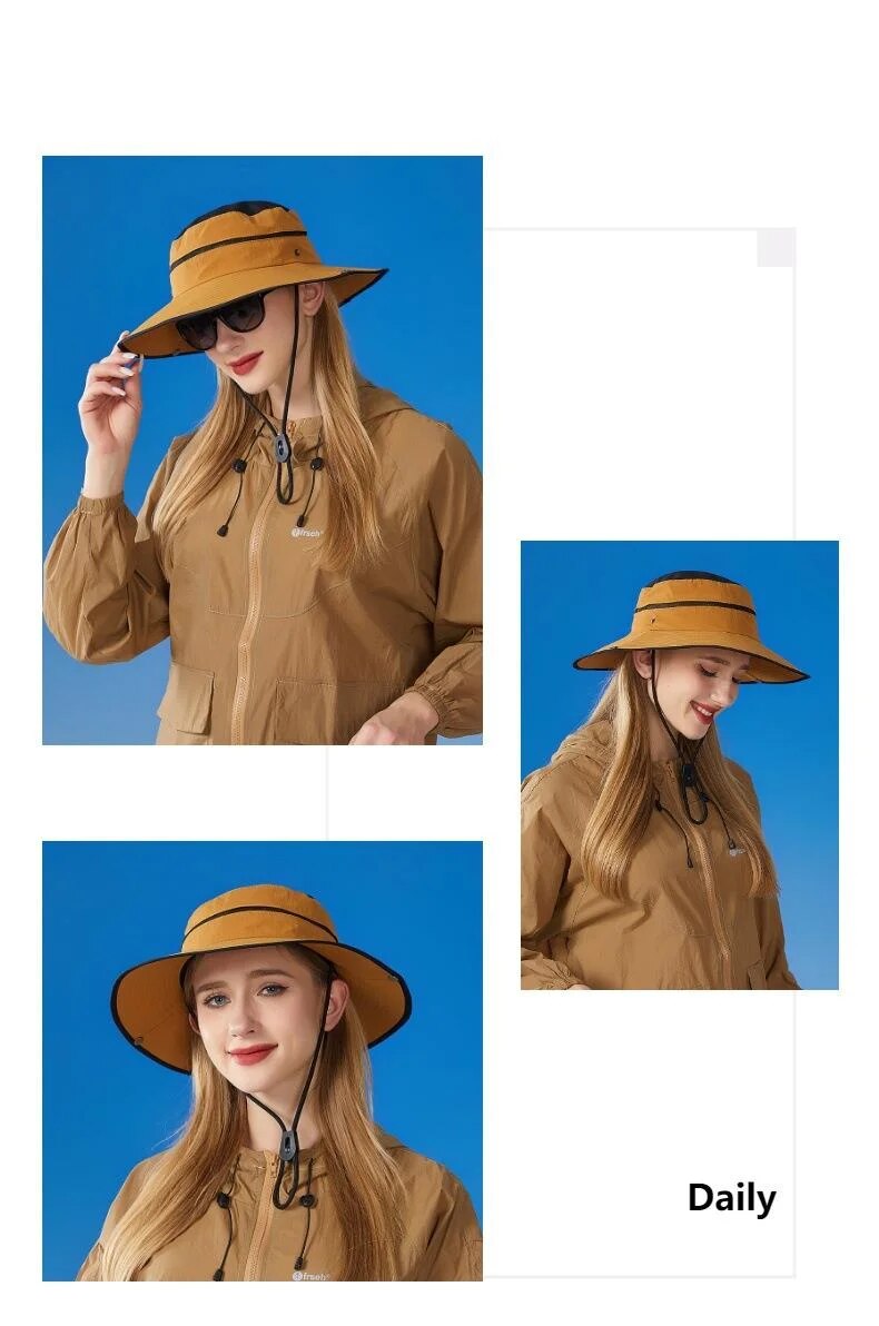 New Large Brimmed Waterproof Outdoor Hat for Men and Women, Suitable for Casual Mountaineering, Sun Protection, Face Covering, Fishing Hat_voghion.com