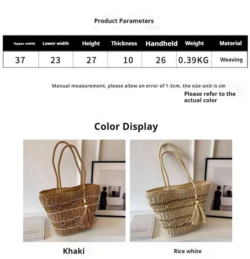 Damen Umhängetasche aus hohlem Papierseil gewebte modische grasgewebte Tasche, lässige Damentasche Strandtasche große_voghion.com