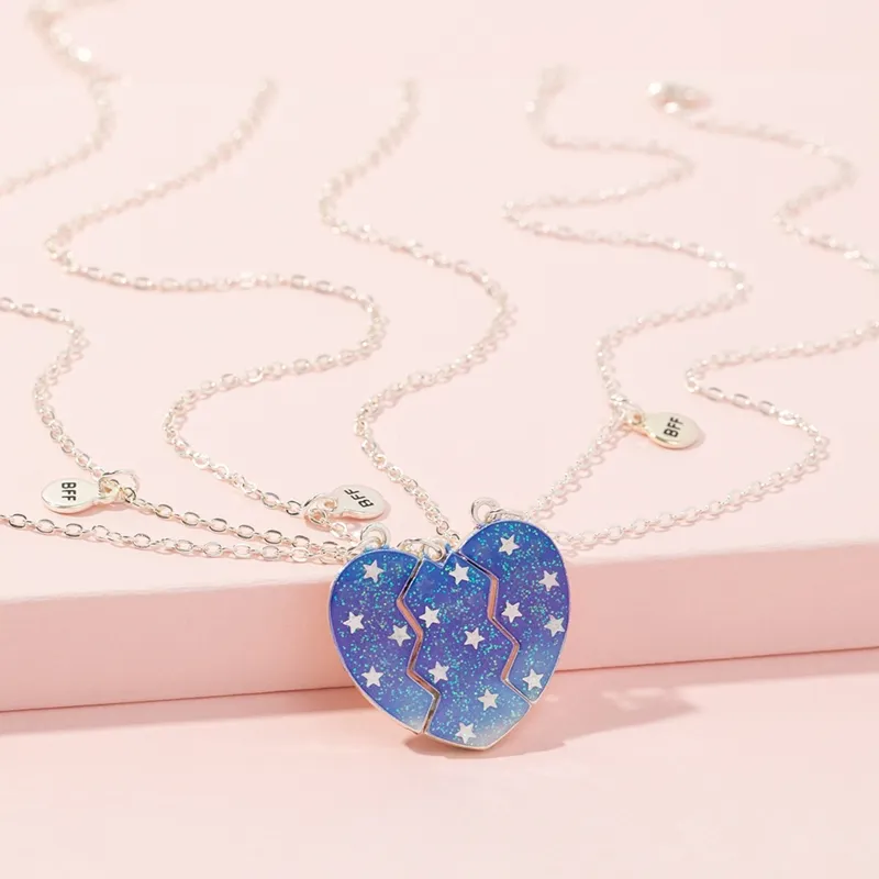 Collane con ciondolo E0BE 3 pezzi luminosi a forma di cuore diviso per sempre amico amicizia collana magnetica regalo per ragazza_voghion.com