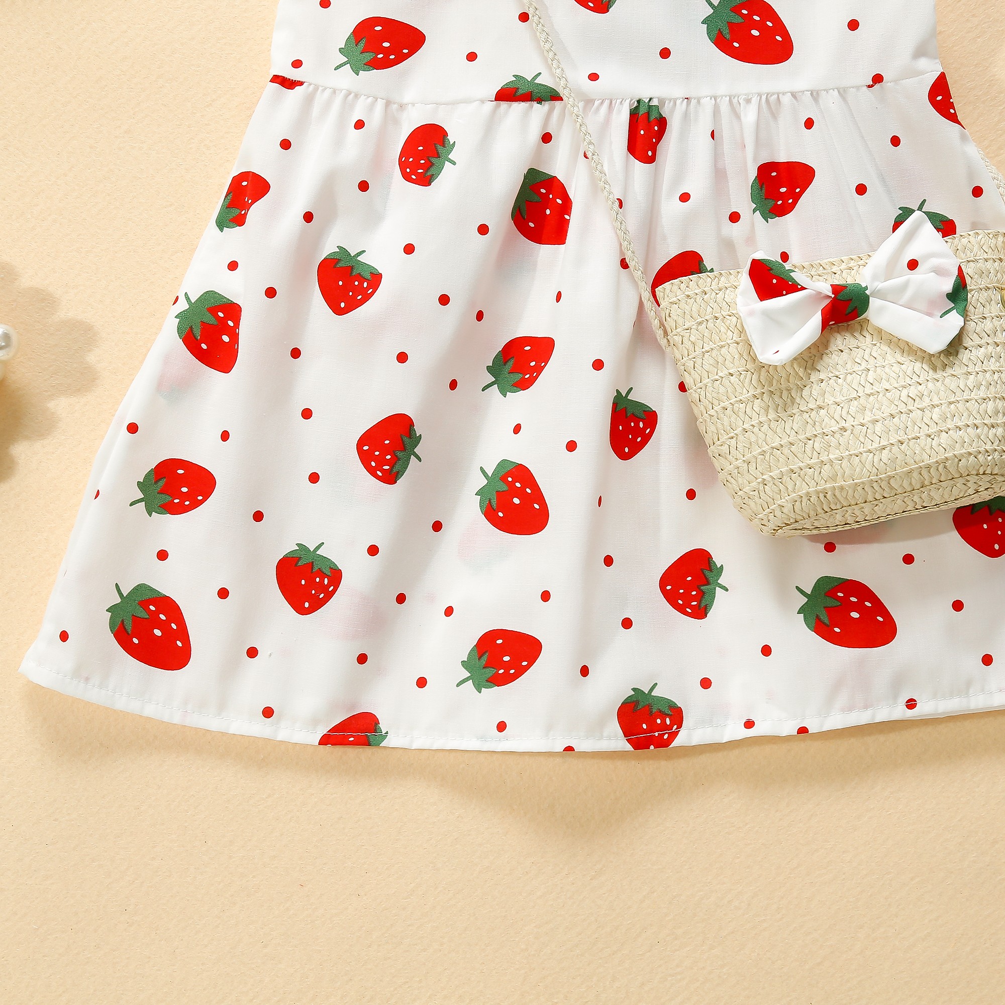 Mädchen Baby Baumwolle Kleid Ärmellos Puppe Kragen Erdbeere Gedruckt Tank Top Kleid Senden Tasche_voghion.com