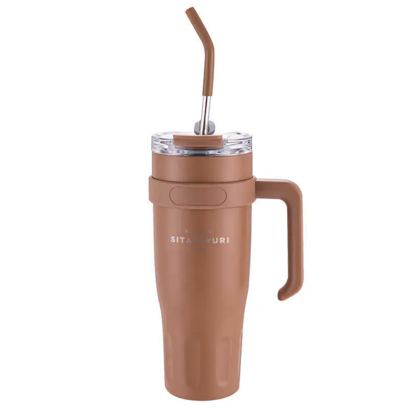 Mugs SLarge Capacity Handle High Appearance Level Stainless Steel Office Light Thermal Insulation Cold Straw Cup Q241022_voghion.com