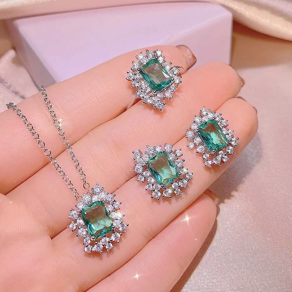 Hochzeitsschmuck-Sets 3-teilig Sterling Silber Herzschliff Zirkon Verlobungsring Ohrringe Anhänger Damen Party Geburtstagsgeschenk_voghion.com
