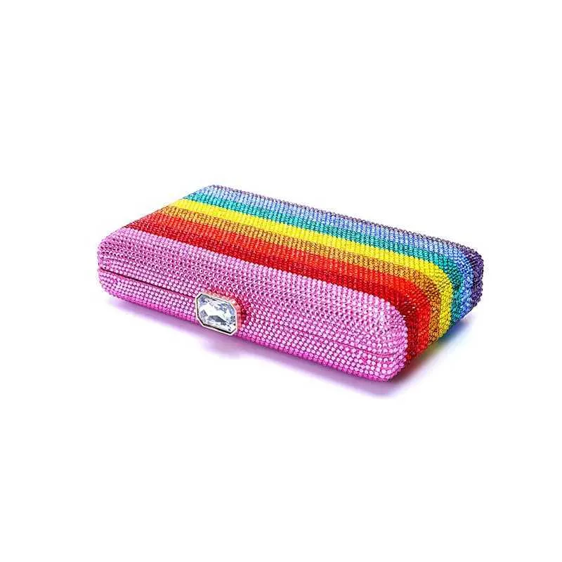 Neuestes Design Damen Rhie Handtasche Hochzeitsbankett Geschenk Kristall mehrfarbig gestreift Regenbogen Dia Abendessen Tasche Y241019_voghion.com