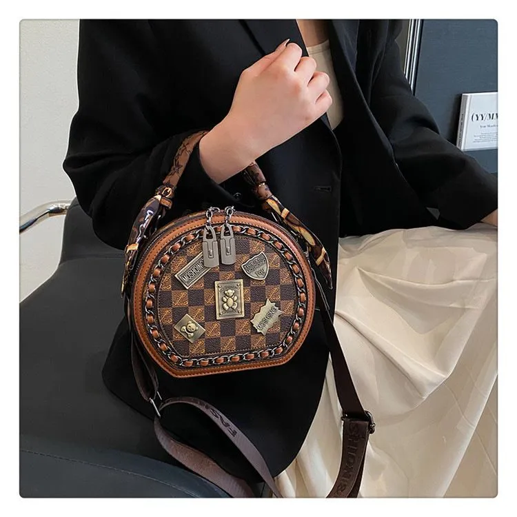 Schicke runde Handtasche: Stilvolle Damen-Umhängetasche mit aufgedrucktem Design – leicht für den täglichen Gebrauch_voghion.com