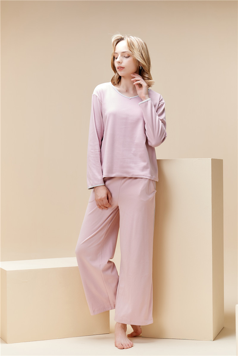 Fløjl pyjamas sæt til kvinder v-hals pullover hjemmetøj sæt_voghion.com