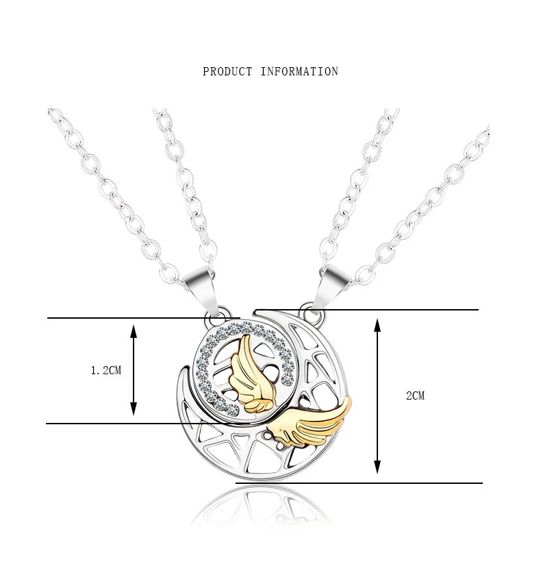 Naszyjniki z wisiorkami Słońce Księżyc i gwiazdy Naszyjnik dla par Pióro Skrzydło Magnes Przyssawka Łańcuszek obojczyka Dla mężczyzn Kobiety Obojczyk_voghion.com