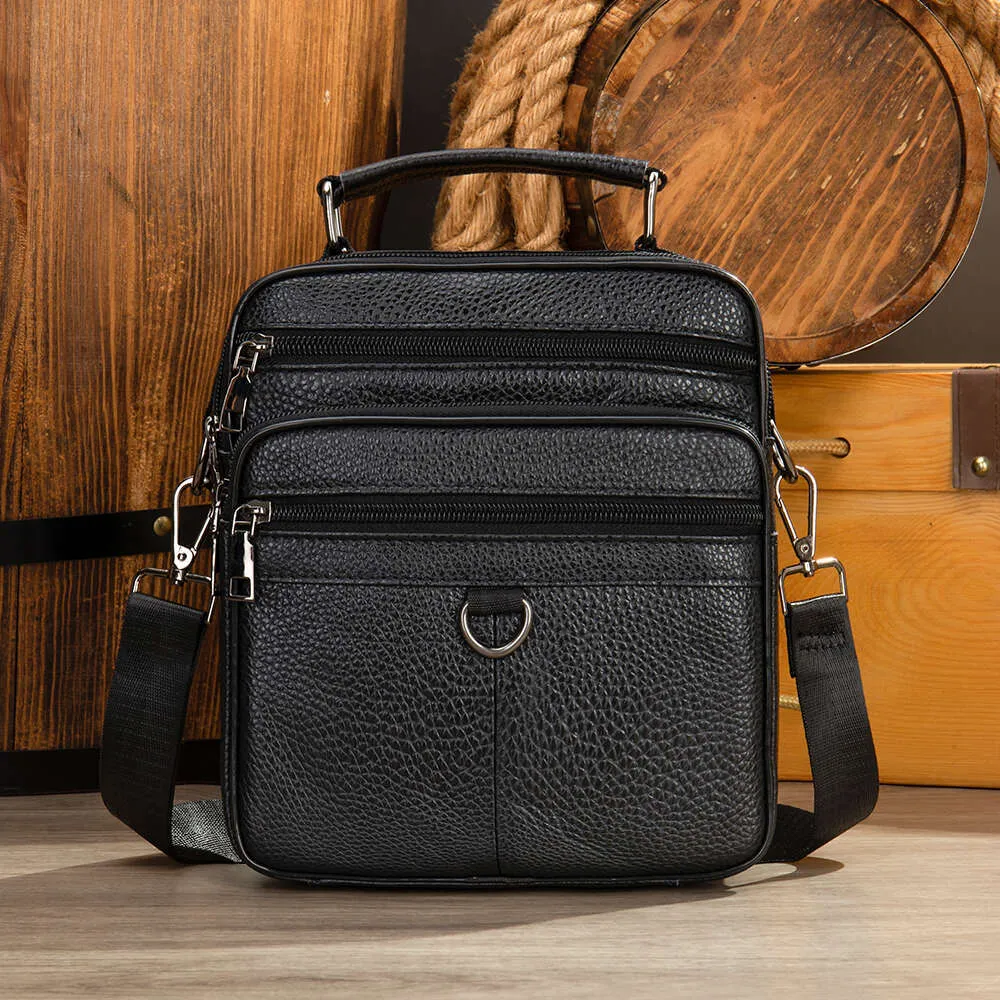 Black 100% Genuine Leather Men's Shoulder Messenger Bag For Men Crossbody Bags New Small Man Designer Handbag Bolso Male_voghion.com