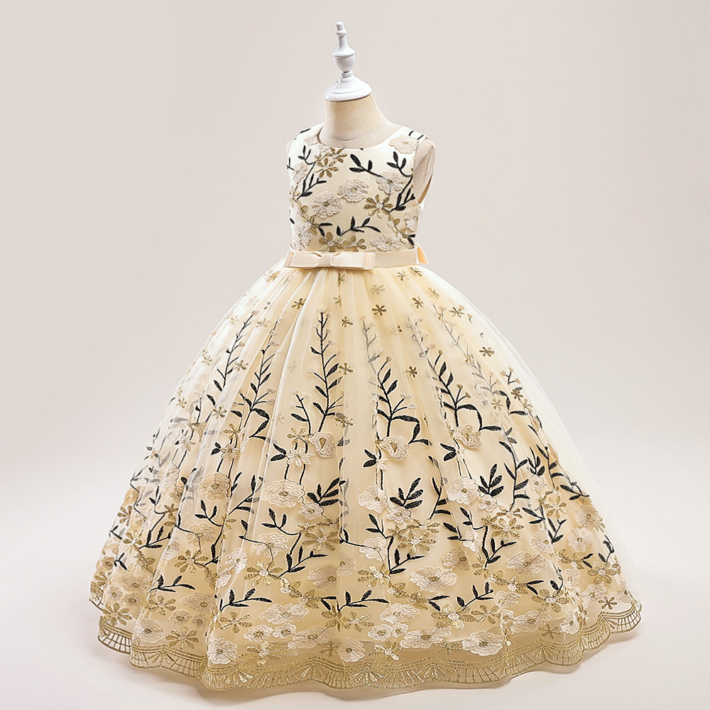Kinderkleidung neues Mädchenkleid Prinzessinnenkleid mittlerer und großer Kinder besticktes Netzkleid Kinderferienleistungskostüme_voghion.com