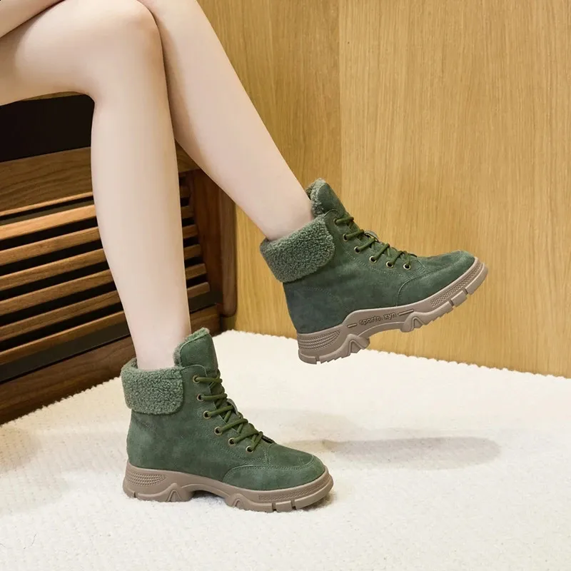 AIYUQI Sne Vintersko Skridsikre Flade Stor Størrelse Ægte Læder Dame Ankelstøvler 240719_voghion.com