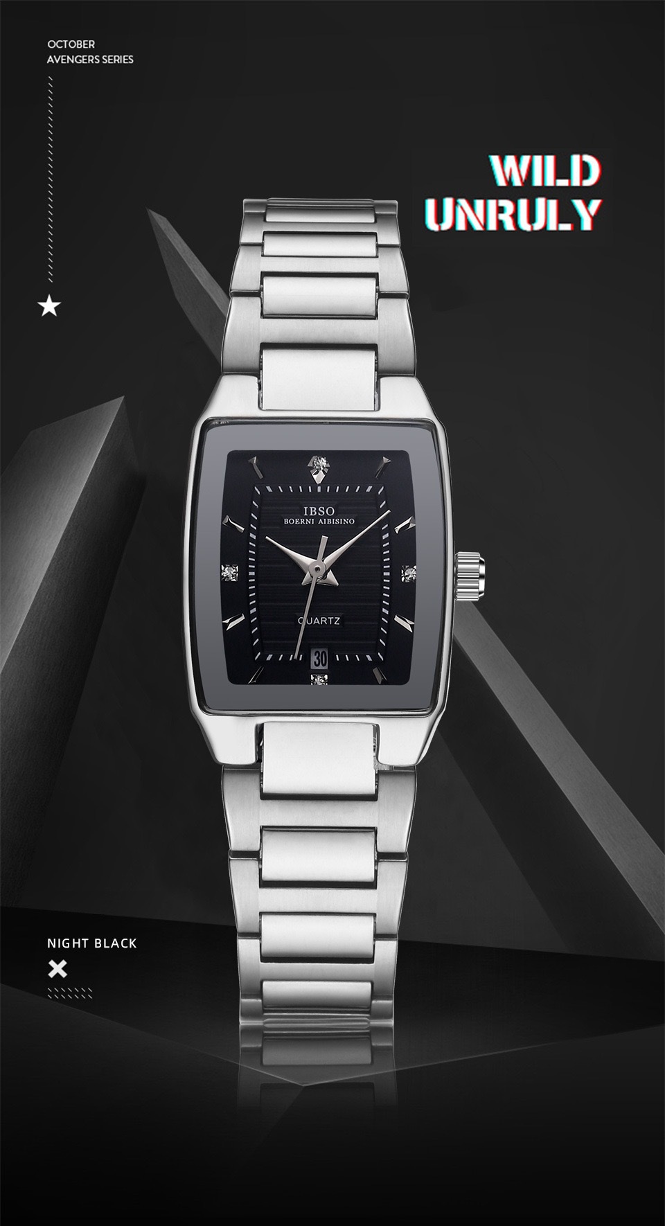 IBSO/Episino Nouvelle montre pour femme avec calendrier à bande carrée en acier de qualité supérieure_voghion.com